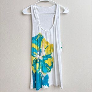 INC watercolor hibiscus tank with rhinestone details